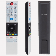 Toshiba Netflix, YouTube ve Rakuten TV kısayol tuşlu gri TV kumandası Toshiba Netflix, YouTube ve Rakuten TV kısayol tuşlu gri TV kumandası
