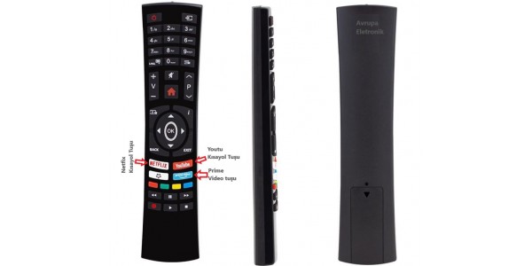Vestel, Regal, SEG, Hi-Level, Finlux, Nexon, Telefunken Netflix, YouTube ve Prime Video tuşlu LED/LCD TV kumandası